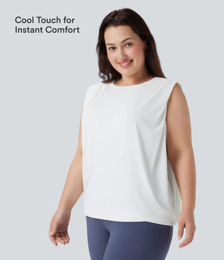 Plus Size Round Neck InstantCool Yoga Tank Top-UPF50+