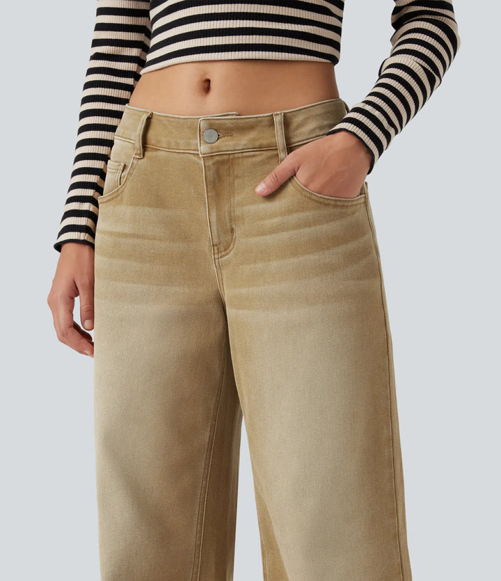 Low Rise Wide Leg colourful Casual Jeans with Pockets