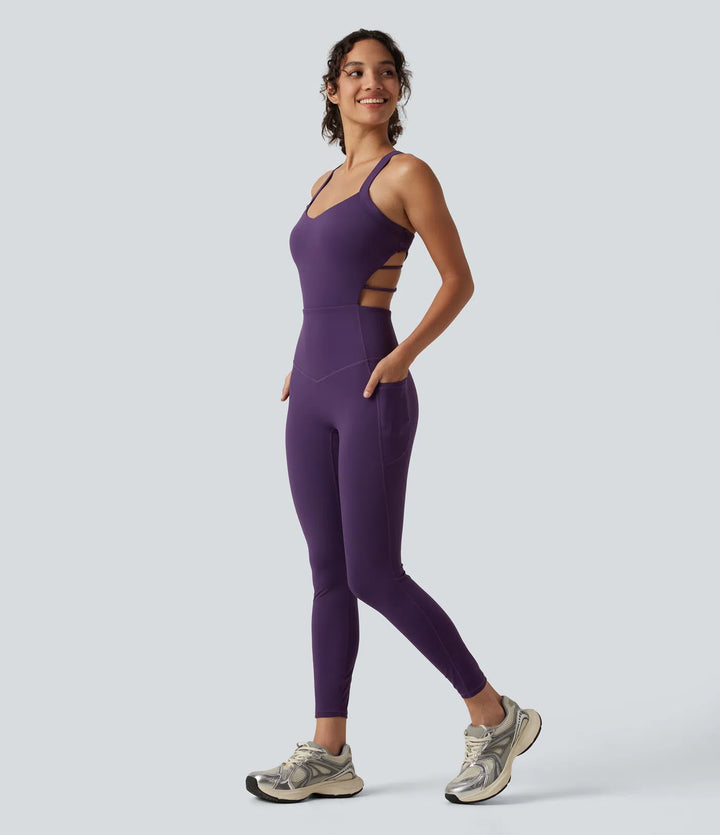 Halara UltraSculpt Built-in Bra Tummy Control Workout Jumpsuit with Pockets-Easy Peezy Edition