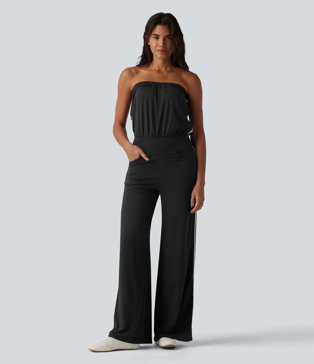 SoftlyZero QuickDry Tube Side Stripes Casual Jumpsuit with Pockets-Easy Peezy
