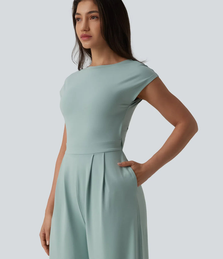 Twisted Backless Built-in Bra Casual Jumpsuit with Pockets-Easy Peezy