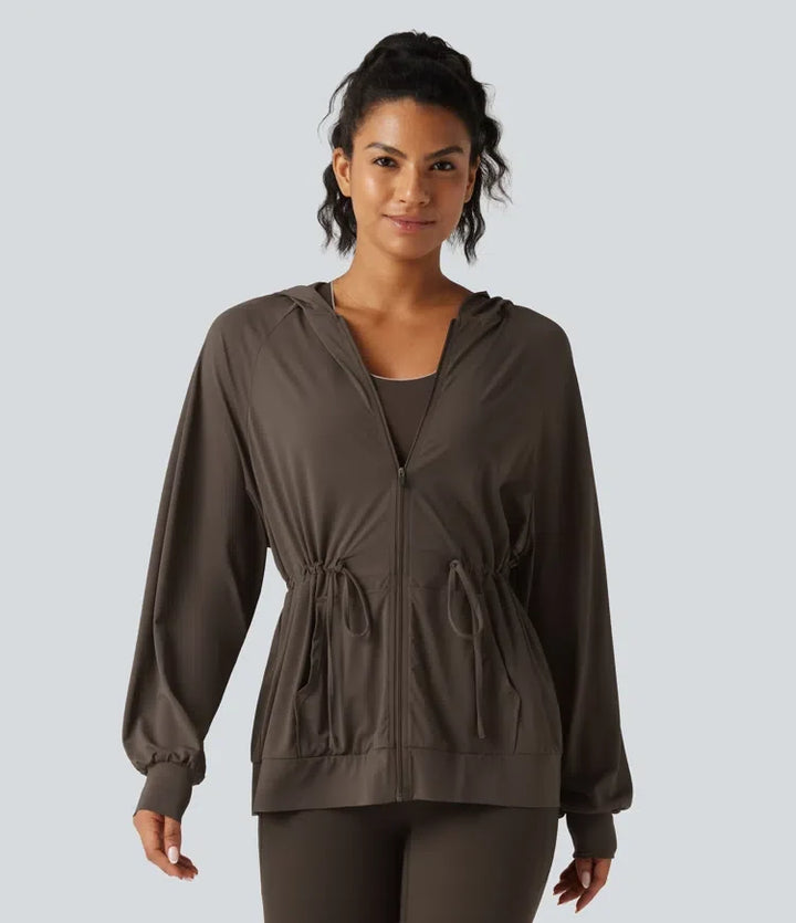 Hooded Long Sleeve Drawstring InstantCool Yoga Jacket with Pockets-UPF50+