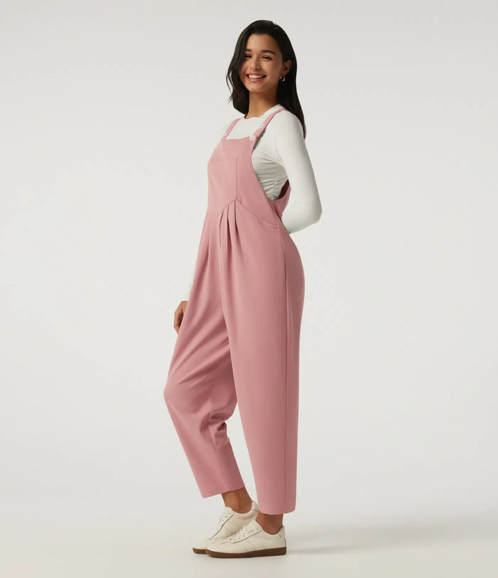 Square Neck Sleeveless Tapered Waffle Casual Overalls with Pockets