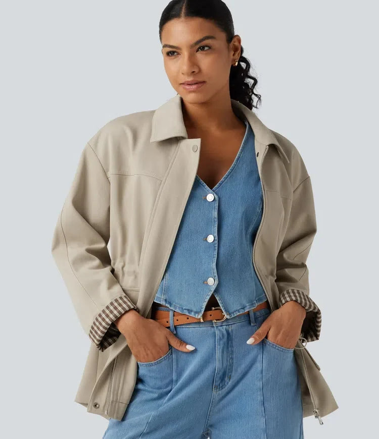 Long Sleeve Adjustable Drawcord Work Jacket with Pockets