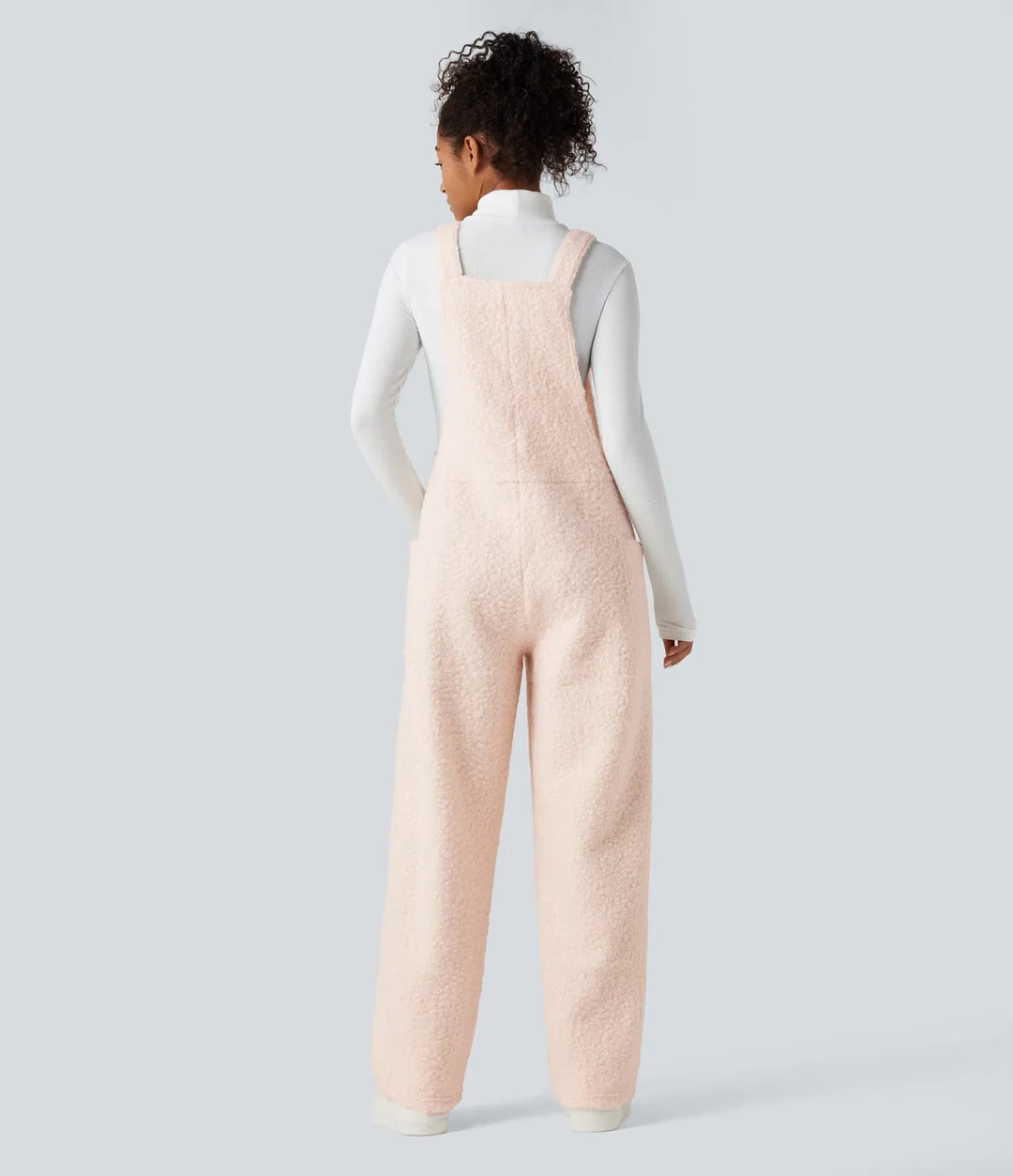 V Neck Casual Teddy Overalls with Pockets