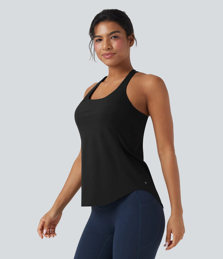 Halara UltraSculpt Round Neck Crisscross Back Running Tank Tops DD-F Cups