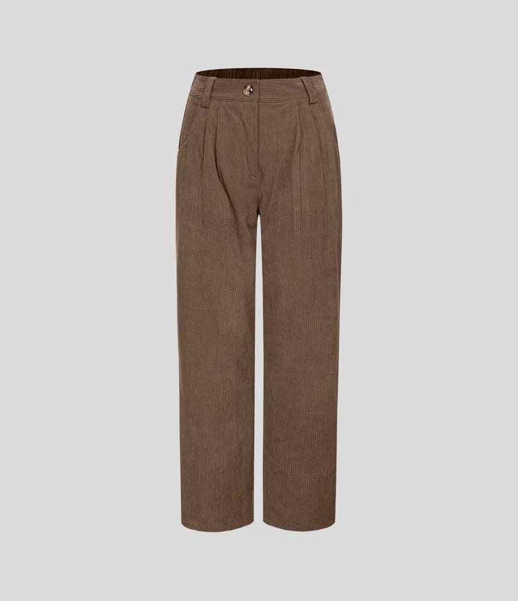 Mid Rise Zipper Pocket Corduroy Casual Trousers