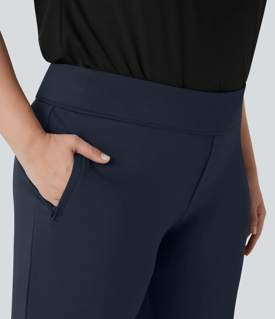 Plus Size Halara Flex DayStretch High Waisted Work Flare Trousers with Side Zip Pockets