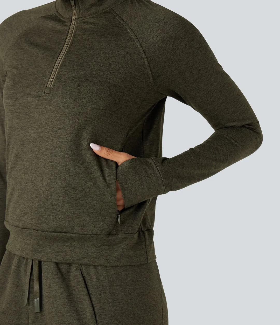Half Zipper Thumb Holes Quick Dry Fleece Casual Heathered Sweatshirt with Pockets-UPF40+