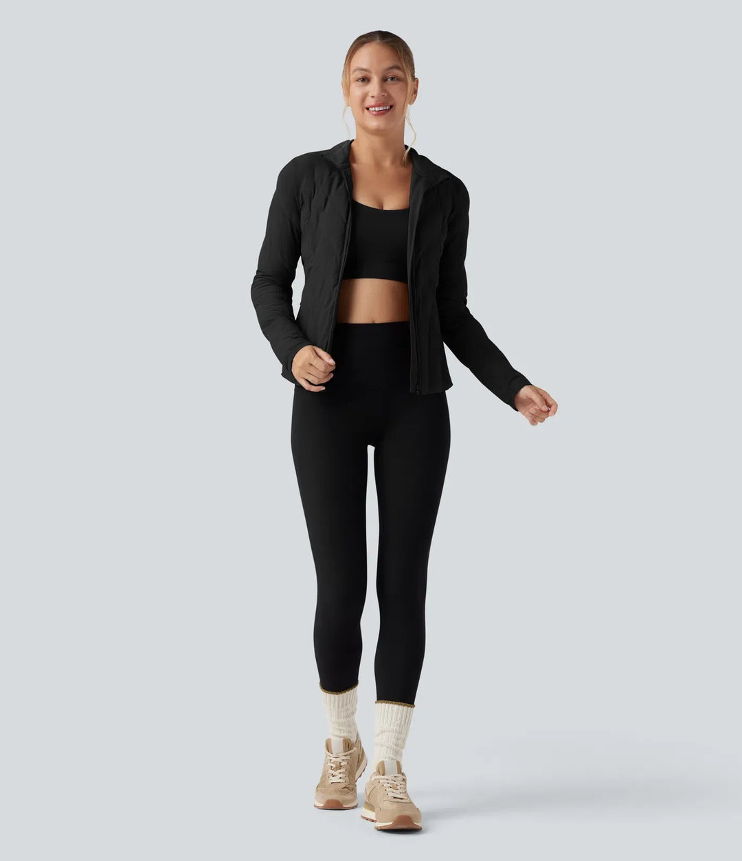 PuffFlex High-neck Long Sleeve Stretchy Casual Padded Jacket with Pockets