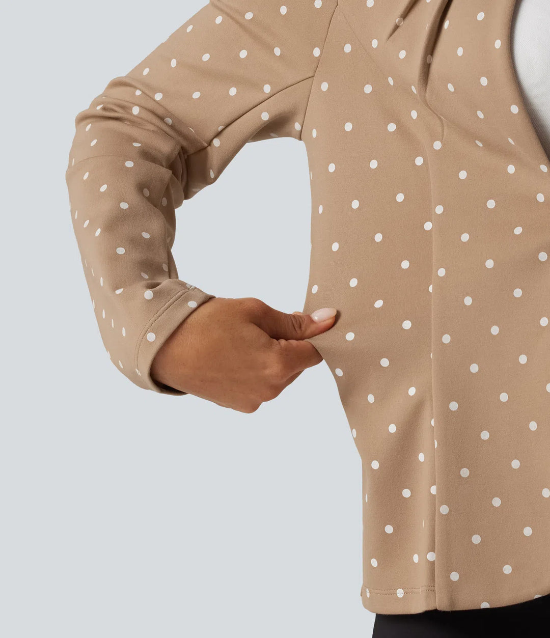Round Neck Curved Hem Polka Dot Long Sleeve Work Blazer