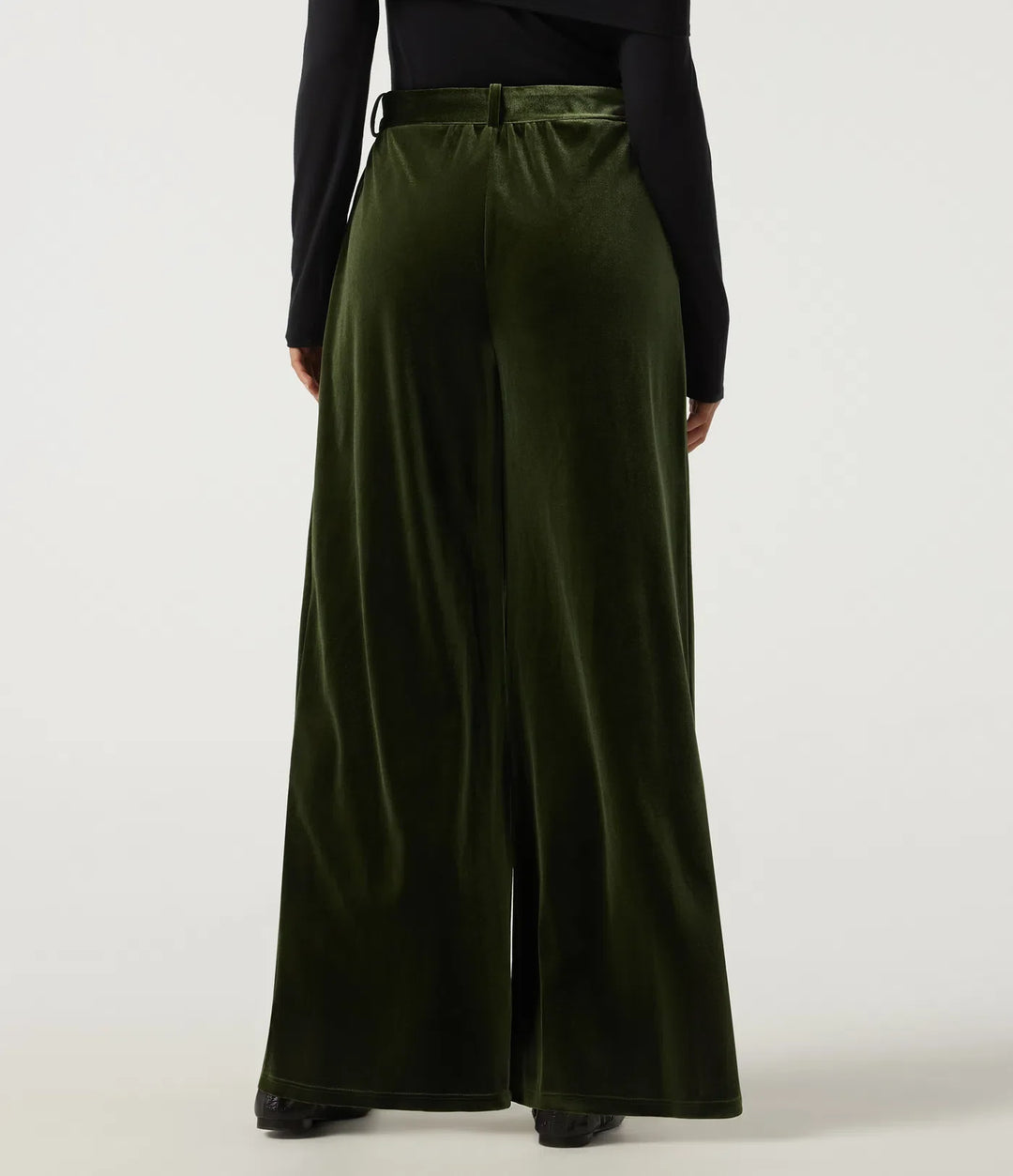 High Waisted Belted Wide Leg Velvet Casual Trousers with Pockets