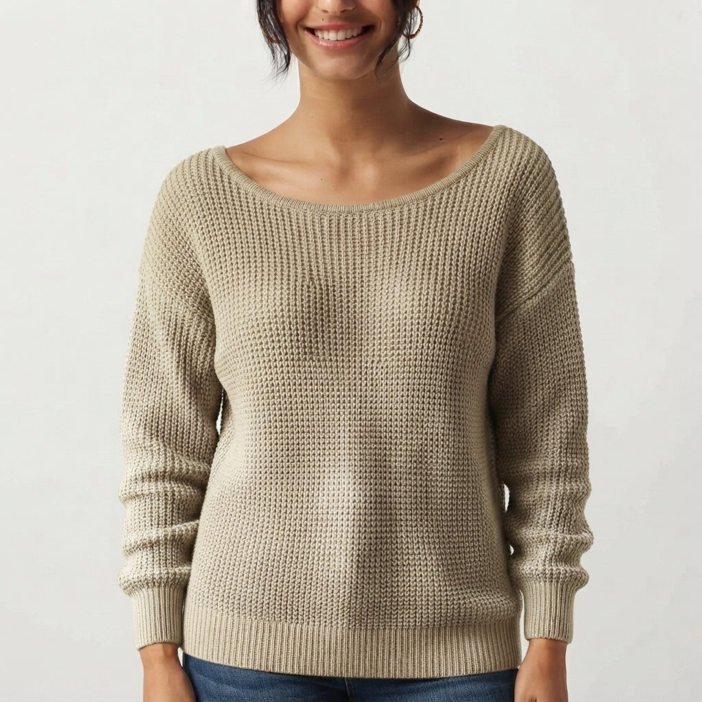 Boat Neck Long Sleeve Cut Out Back Casual Jumper