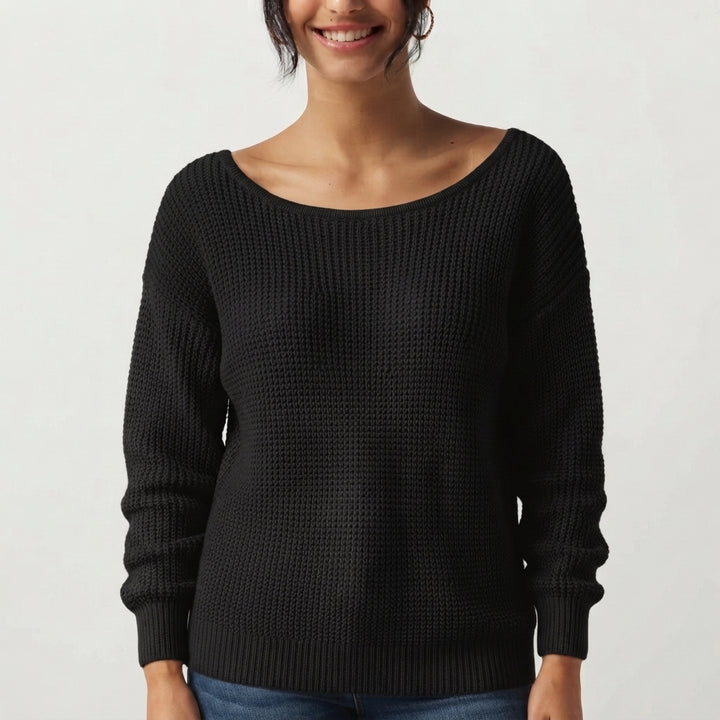 Boat Neck Long Sleeve Cut Out Back Casual Jumper