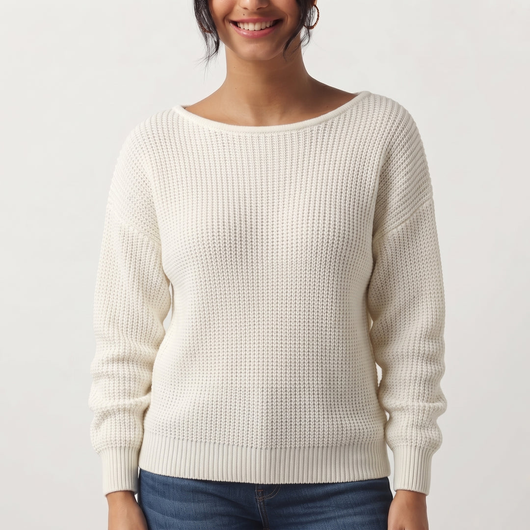 Boat Neck Long Sleeve Cut Out Back Casual Jumper