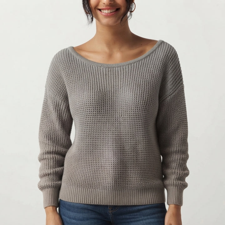 Boat Neck Long Sleeve Cut Out Back Casual Jumper