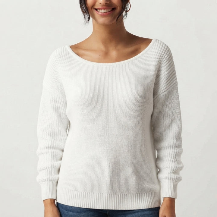 Boat Neck Long Sleeve Cut Out Back Casual Jumper