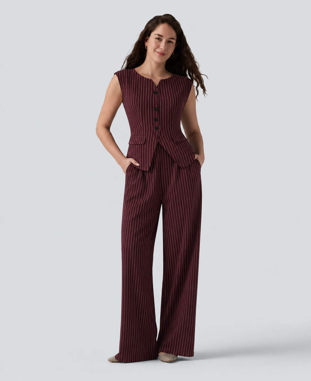 Boat Neck Sleeveless Tie Side Cool Touch Stripe Work Jumpsuit with Pockets-Easy Peezy Edition