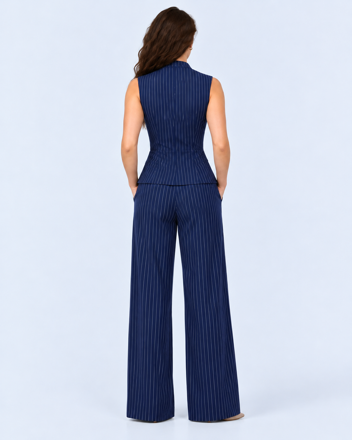Boat Neck Sleeveless Tie Side Cool Touch Stripe Work Jumpsuit with Pockets-Easy Peezy Edition