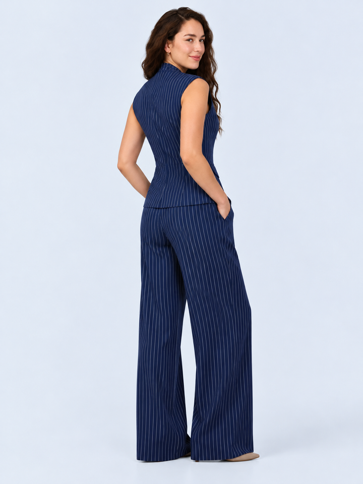 Boat Neck Sleeveless Tie Side Cool Touch Stripe Work Jumpsuit with Pockets-Easy Peezy Edition