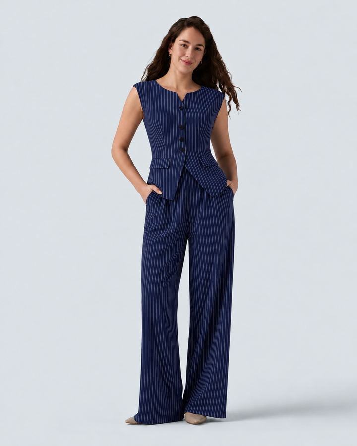 Boat Neck Sleeveless Tie Side Cool Touch Stripe Work Jumpsuit with Pockets-Easy Peezy Edition