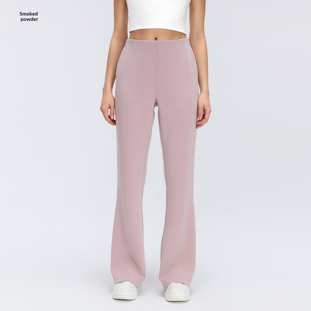 Crossover High Waisted Pocket Waffle Casual Flare Trousers