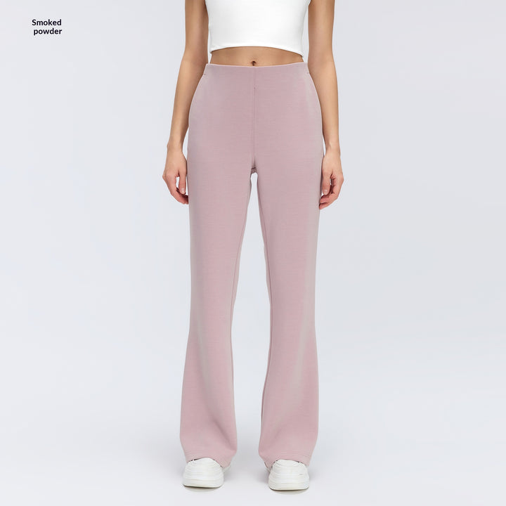 Crossover High Waisted Pocket Waffle Casual Flare Trousers