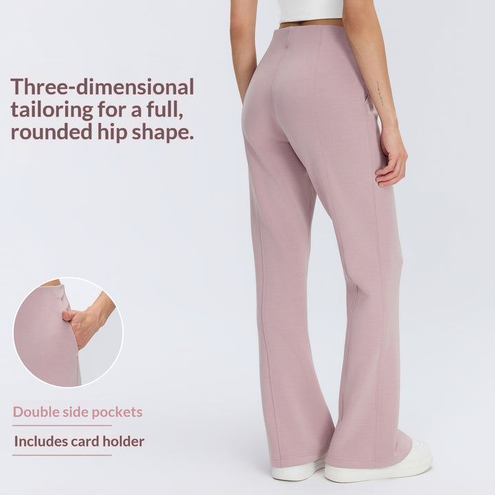 Crossover High Waisted Pocket Waffle Casual Flare Trousers