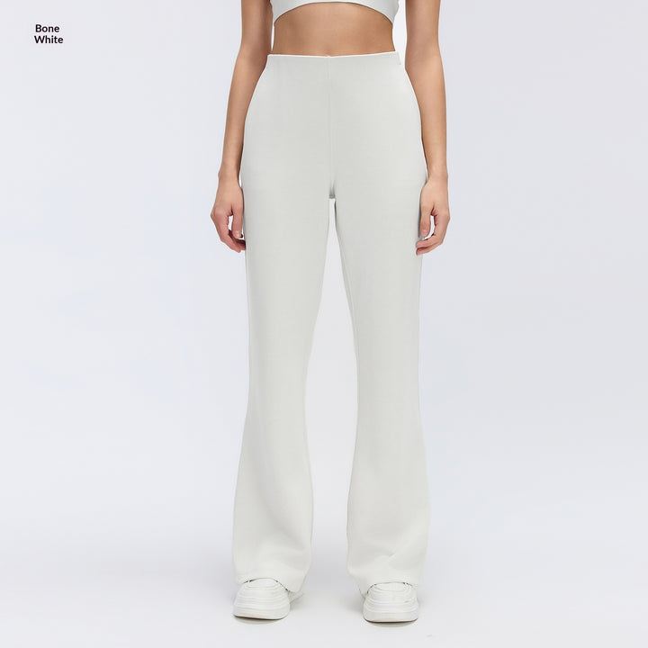 Crossover High Waisted Pocket Waffle Casual Flare Trousers