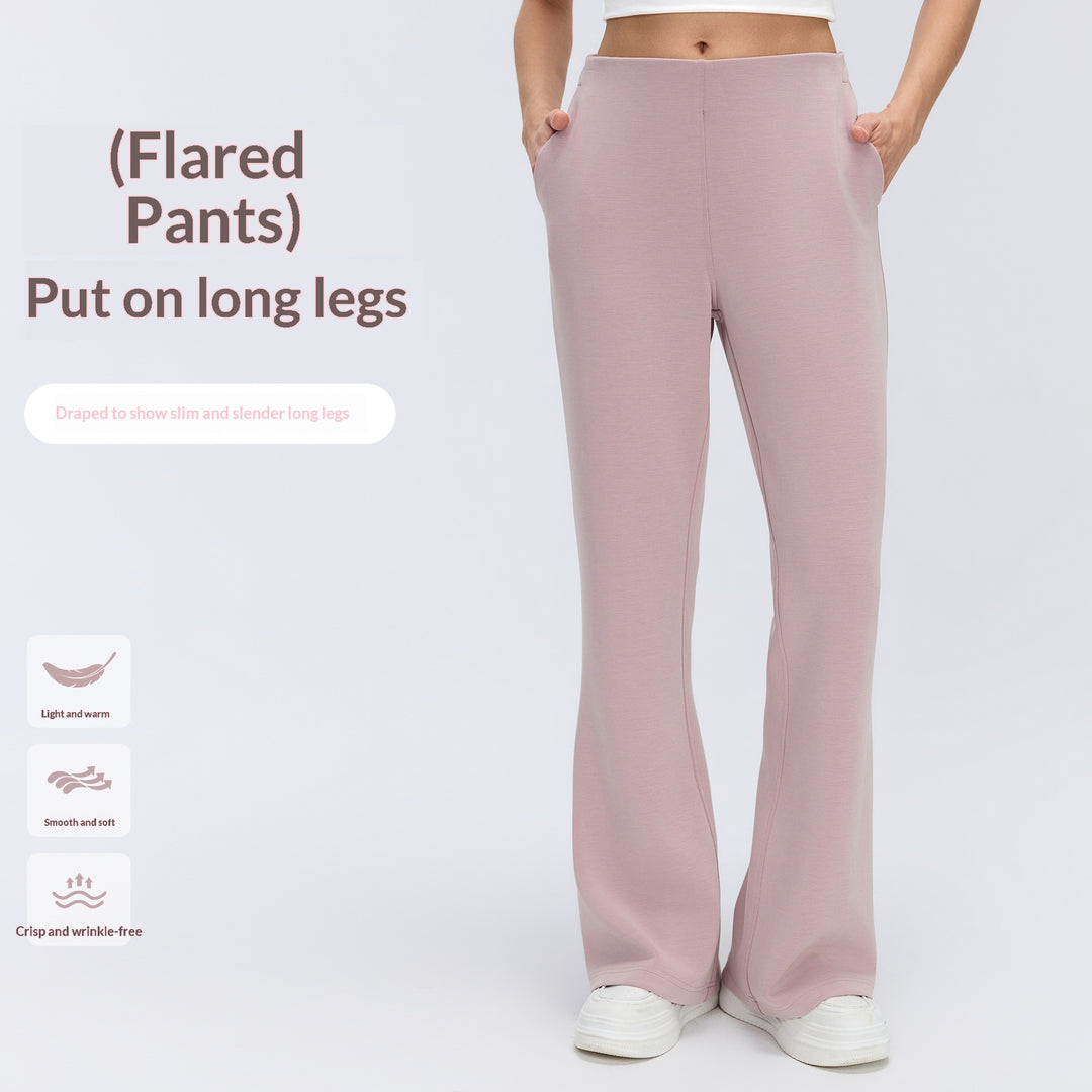 Crossover High Waisted Pocket Waffle Casual Flare Trousers