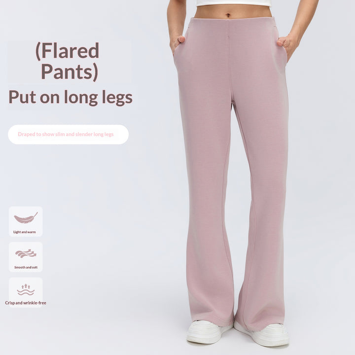 Crossover High Waisted Pocket Waffle Casual Flare Trousers