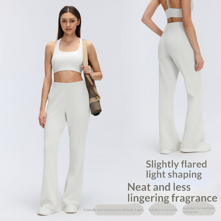 Crossover High Waisted Pocket Waffle Casual Flare Trousers