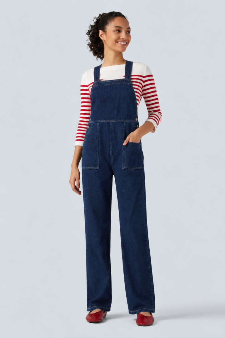 Halara Flex Denim Square Neck Sleeveless Tapered Casual Jumpsuit with Pockets