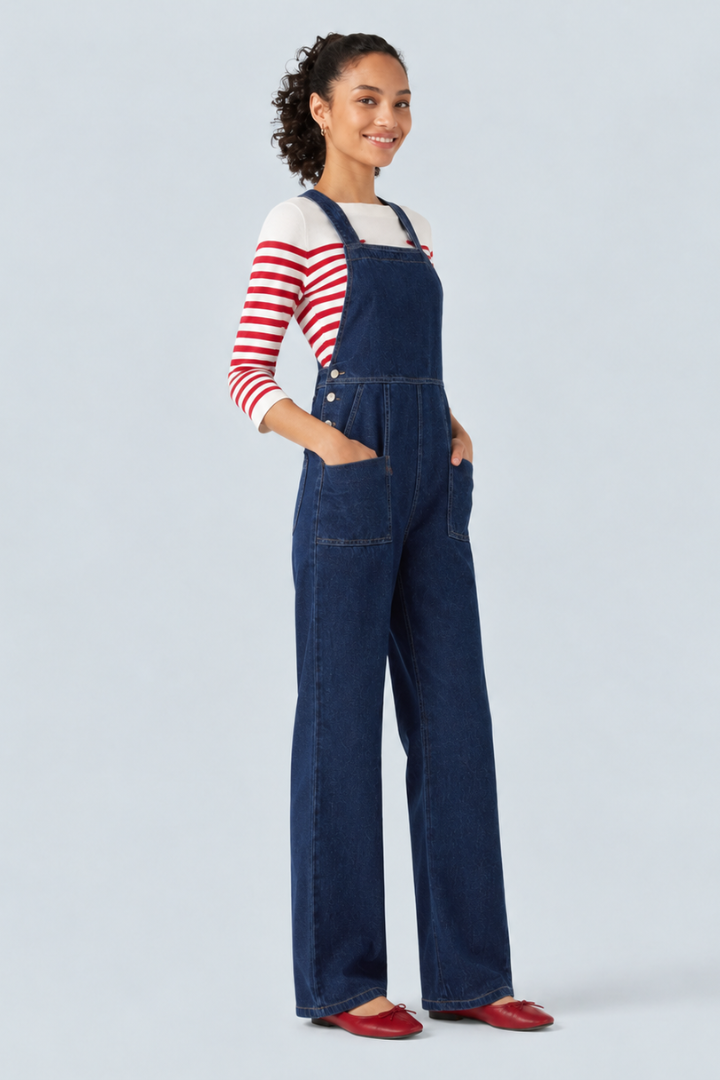 Halara Flex Denim Square Neck Sleeveless Tapered Casual Jumpsuit with Pockets