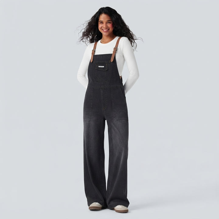 Halara Flex Square Neck Washed Denim Casual Overalls with Pockets