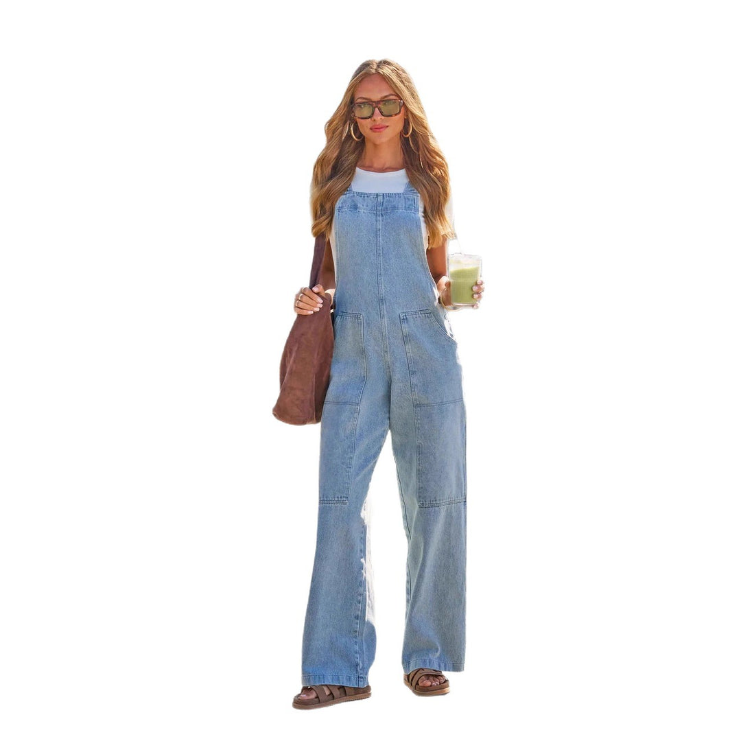Halara Flex Square Neck Washed Denim Casual Overalls with Pockets