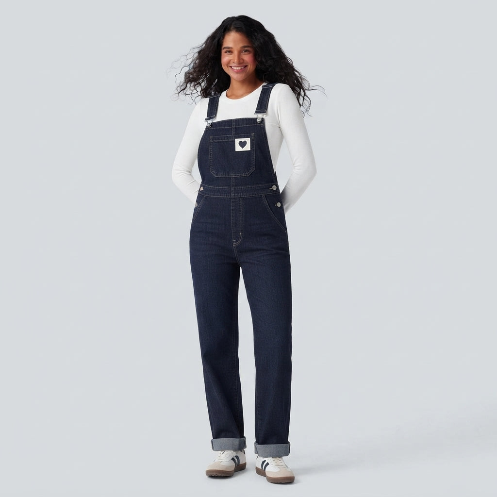 Halara Flex Square Neck Washed Denim Casual Overalls with Pockets