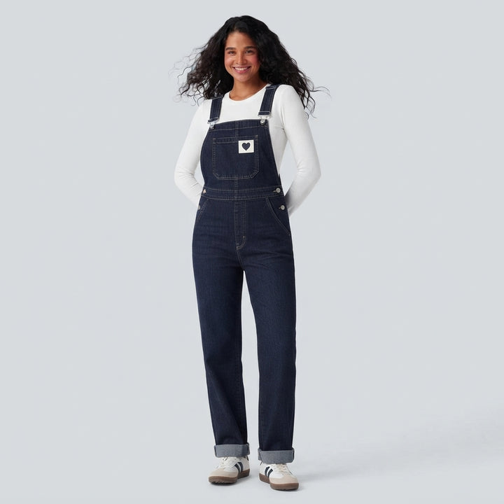 Halara Flex Square Neck Washed Denim Casual Overalls with Pockets