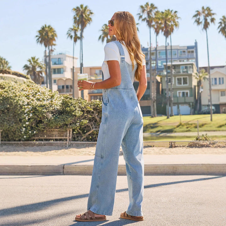 Halara Flex Square Neck Washed Denim Casual Overalls with Pockets