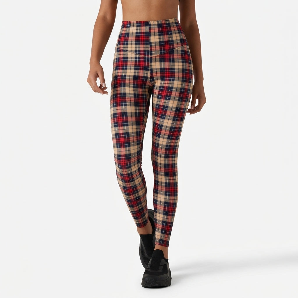 Halara UltraSculpt Plaid Print High Waisted Tummy Control Running Leggings with Pockets