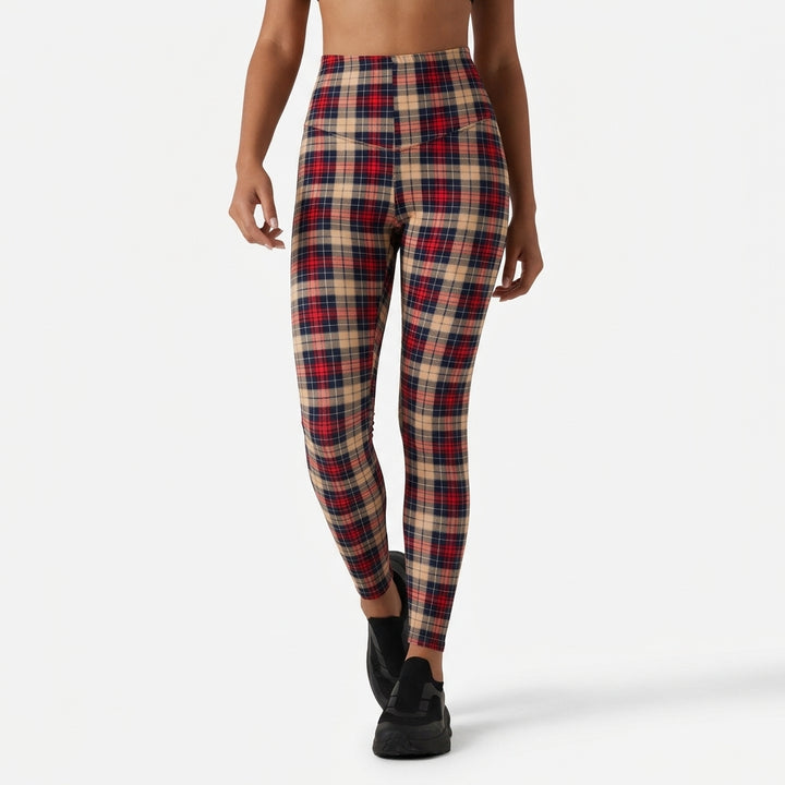 Halara UltraSculpt Plaid Print High Waisted Tummy Control Running Leggings with Pockets