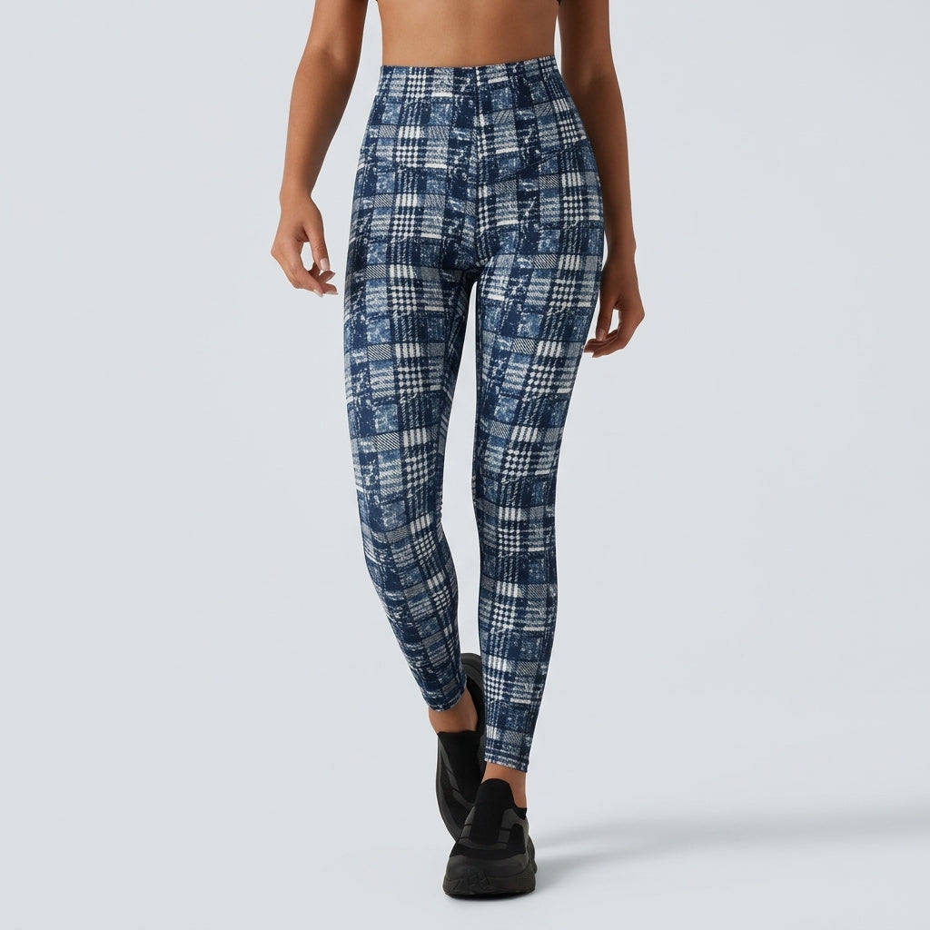 Halara UltraSculpt Plaid Print High Waisted Tummy Control Running Leggings with Pockets