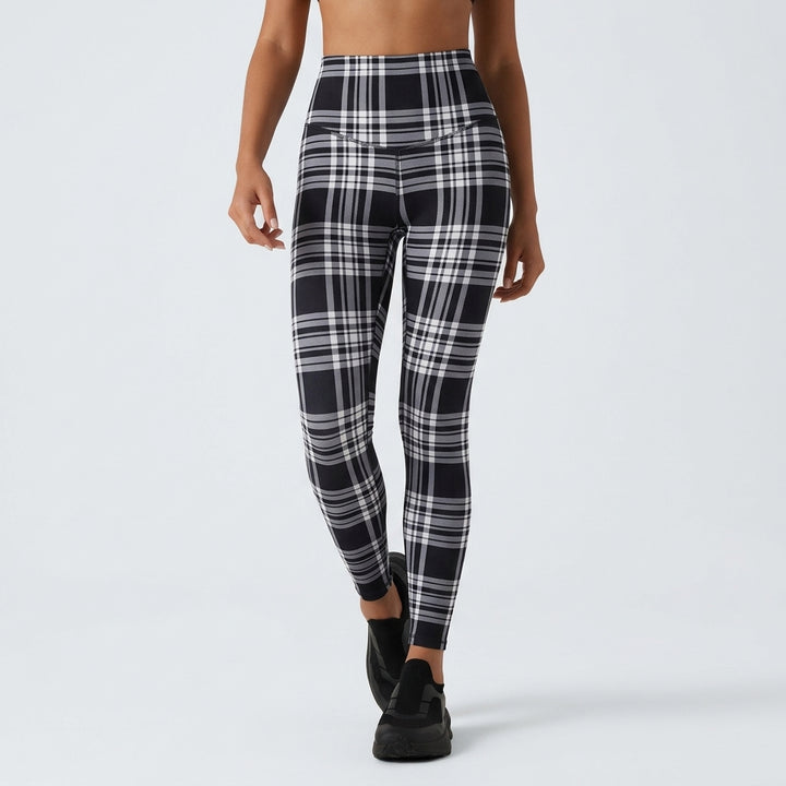 Halara UltraSculpt Plaid Print High Waisted Tummy Control Running Leggings with Pockets