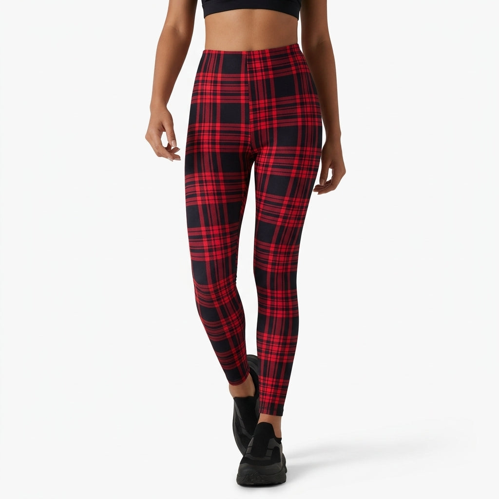 Halara UltraSculpt Plaid Print High Waisted Tummy Control Running Leggings with Pockets