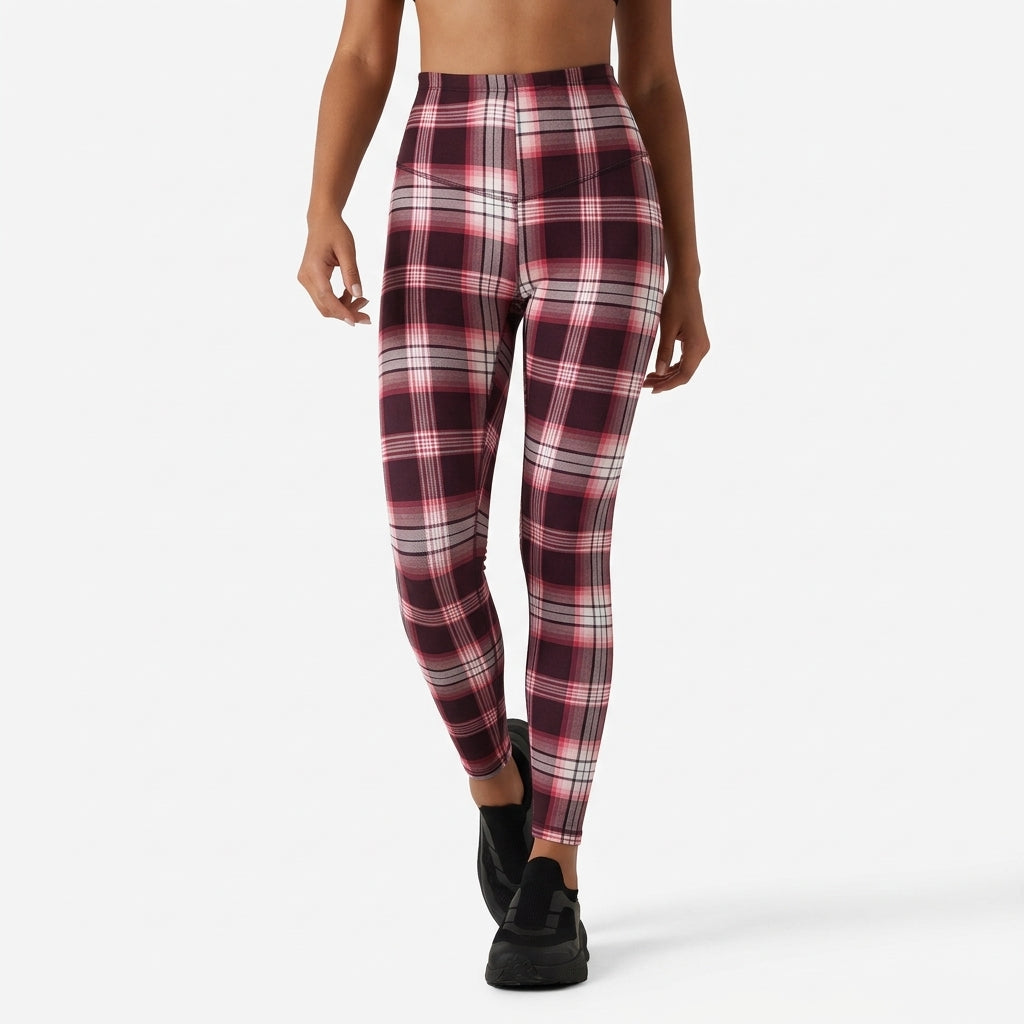 Halara UltraSculpt Plaid Print High Waisted Tummy Control Running Leggings with Pockets