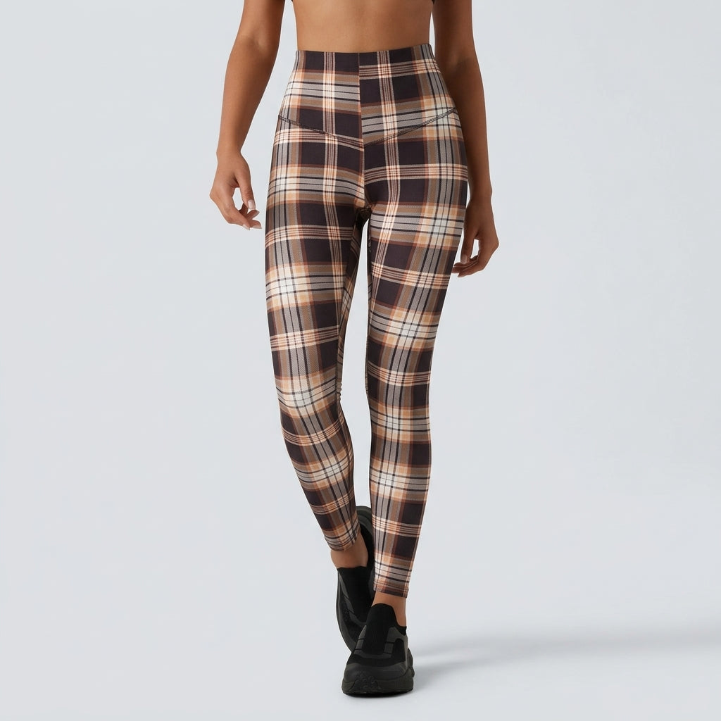 Halara UltraSculpt Plaid Print High Waisted Tummy Control Running Leggings with Pockets