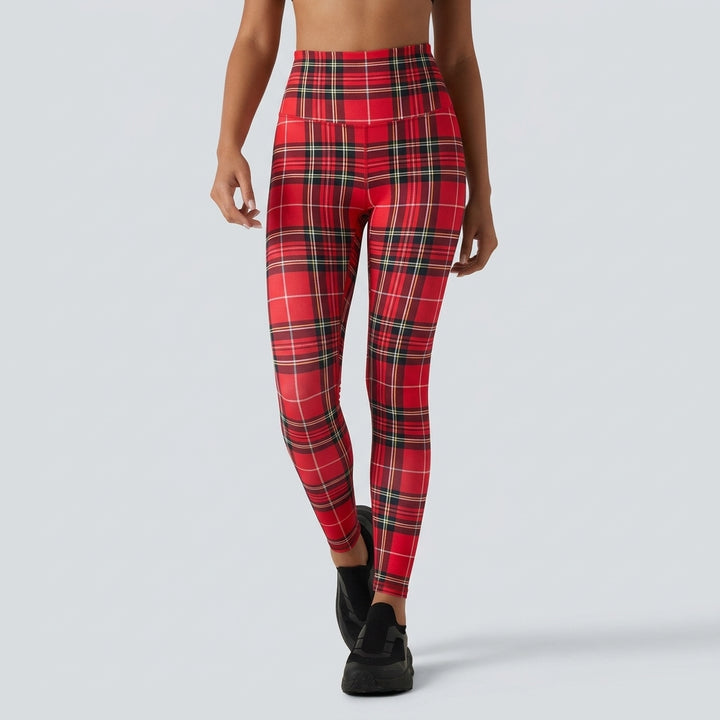 Halara UltraSculpt Plaid Print High Waisted Tummy Control Running Leggings with Pockets