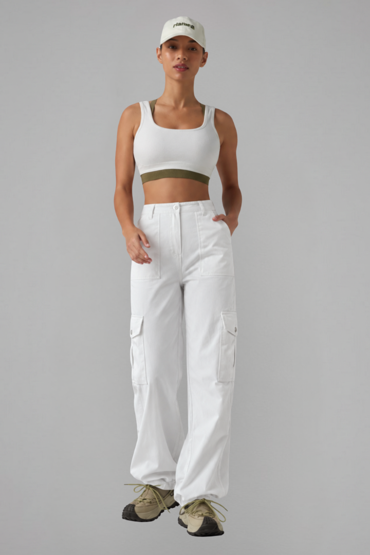 High Waisted Hiking Cargo Straight Leg Trousers with Pockets
