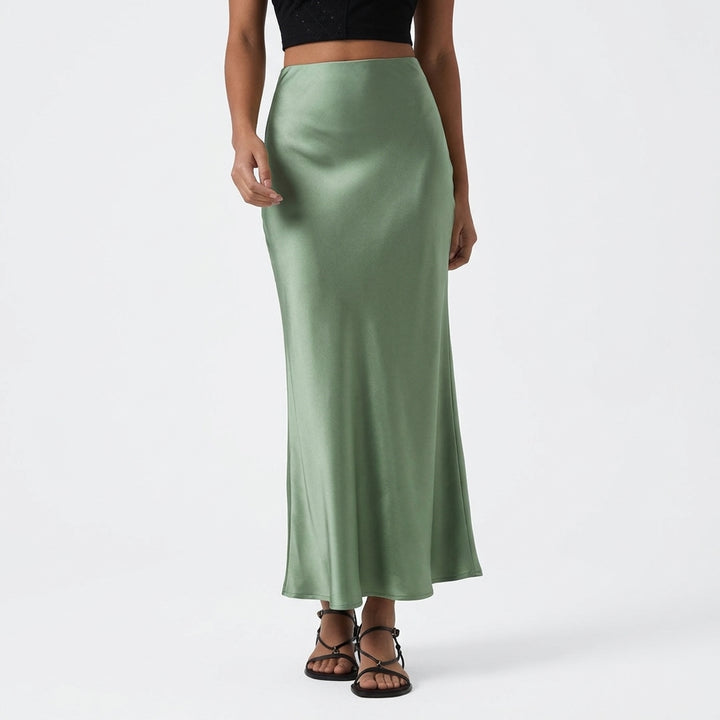 High Waisted Ruched Stretchy Satin-Like InstantCool Maxi Casual Pencil Skirt