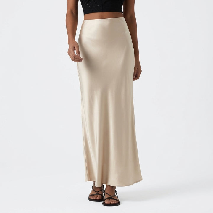High Waisted Ruched Stretchy Satin-Like InstantCool Maxi Casual Pencil Skirt